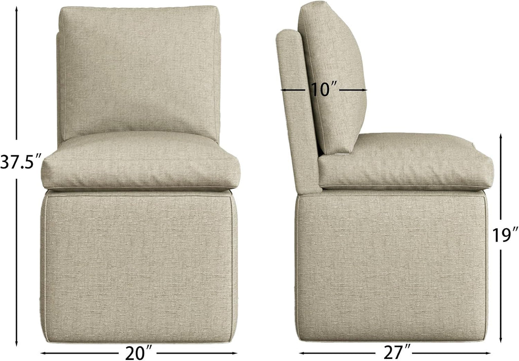 BLANKSPACE Upholstered Dining Chairs with Storage, Modern Linen Chairs with Casters, Armless Single Sofa Chair for Guest Seating, Bedroom, Reading Room（Grey）