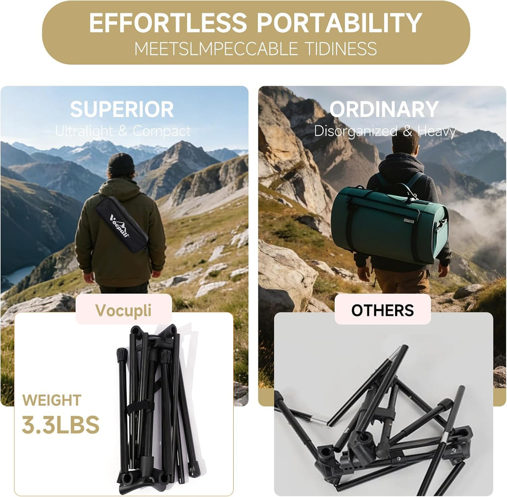 Camping Chair, Lightweight Folding Backpacking Hiking Chair, Compact Portable 330 lbs Capacity，Gifts for Men (Black -1pack