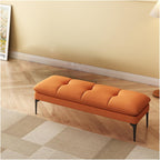 Modern Upholstered Bedroom Benches, Room Footrest Stool with Metal Legs for Entryway Dining End of Bed Entryway(Orange,120 * 40 * 40cm)