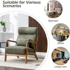 INZOY Mid Century Modern Accent Chair with High Back, Upholstered Living Room Chairs with Waist Cushion, Wood Frame Reading Armchair for Bedroom Sunroom, Green