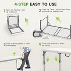 Folding Table 4 Foot - 2-Position Adjustable Height, Heavy Duty 400 lbs Capacity - Portable Tables Folding for Camping, Party, Indoor & Outdoor Use, 1 Pack
