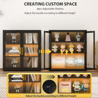 Display Cabinet with Glass Doors and Adjustable Shelves,34" Tall Bookcase with LED Lights,3-Tier Curio Cabinet for Collectibles,Glass Display Case for Living Room,Black