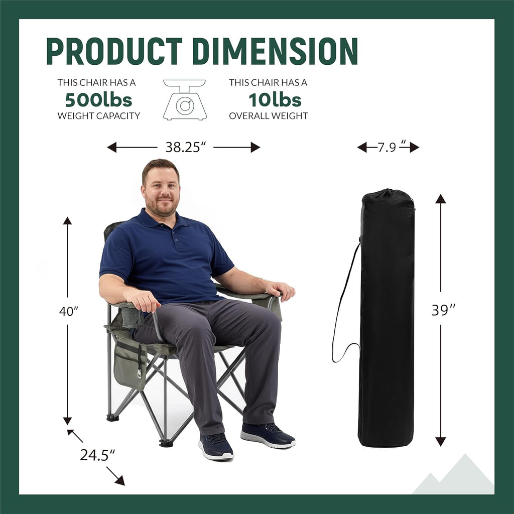 OUTSIDER Oversized Camping Folding Chair, Heavy Duty 500 LBS Portable Foldable Outdoor Chair Camp Chair with Cup Holder and Cooler Bag, Bottle Opener for Camping, Travel, Backpacking,Lawn, Patio