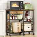 Microwave Stand, Coffee Cart, Microwave Cart with Wheels & Adjustable Shelf | Coffee Bar Table Station, Rolling Storage Cart Organizer Shelf for Living Room, Kitchen Island, Office, Rustic Brown