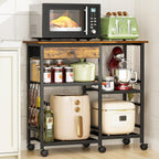 Microwave Stand, Coffee Cart, Microwave Cart with Wheels & Adjustable Shelf | Coffee Bar Table Station, Rolling Storage Cart Organizer Shelf for Living Room, Kitchen Island, Office, Rustic Brown