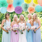 Pastel Rainbow Party-Decorations - 20pcs Pink Yellow Blue Classroom Ceiling Paper Lanterns Fans ,Girl Birthday Tissue Pom Poms,Honeycomb Balls,Bunting,Baby Shower Bridal Wedding Decor Burgleda