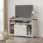 Lifewit Farmhouse TV Stand for up to 65" TV, Entertainment Center with Ajustable Shelves, Sliding Barn Door and Open Storage Spaces, TV Console for Living Room, Bedroom, Hold 300lbs, Rustic White