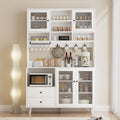 VOWNER Kitchen Hutch Storage Cabinet Microwave Shelf, Freestanding Pantry with 4 Glass Doors and 2 Drawers, Modern Sideboard Buffet Cabinet for Kitchen, Dining Room, Living Room, White
