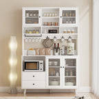 VOWNER Kitchen Hutch Storage Cabinet Microwave Shelf, Freestanding Pantry with 4 Glass Doors and 2 Drawers, Modern Sideboard Buffet Cabinet for Kitchen, Dining Room, Living Room, White