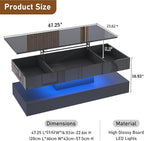 47.2" Large Lift Top Coffee Table,Modern High Glossy LED Coffee Tables for Living Room with Storage,Black Living Room Tables for Living Rooms,Dining Room,Bedroom Home Office,APP LED Lights（Black）
