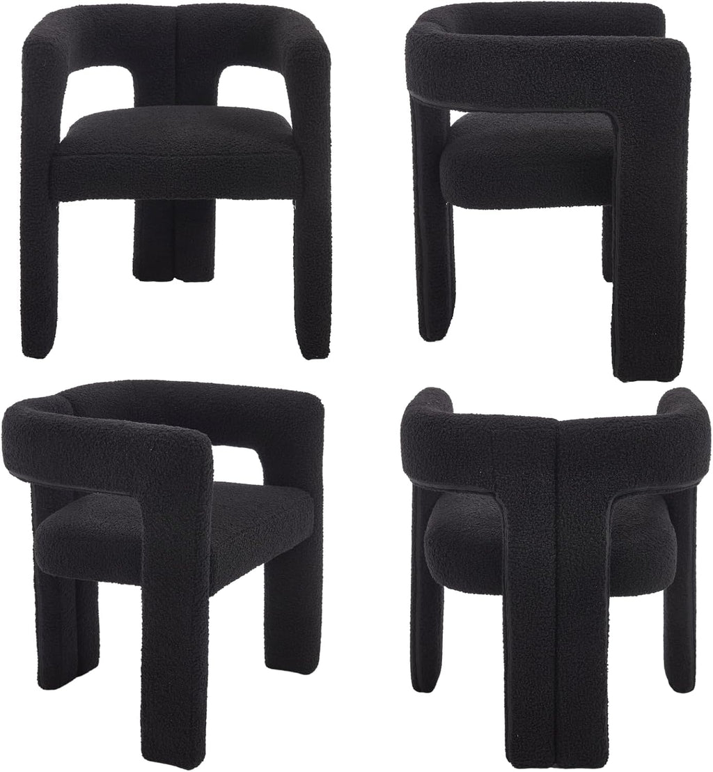 VESCASA Modern Barrel Dining Chairs Set of 2 with Open Back, Upholstered Boucle Accent Kitchen Armchairs with Wood Legs for Dining Room Reception Small Space, Black
