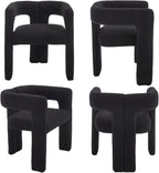 VESCASA Modern Barrel Dining Chairs Set of 2 with Open Back, Upholstered Boucle Accent Kitchen Armchairs with Wood Legs for Dining Room Reception Small Space, Black