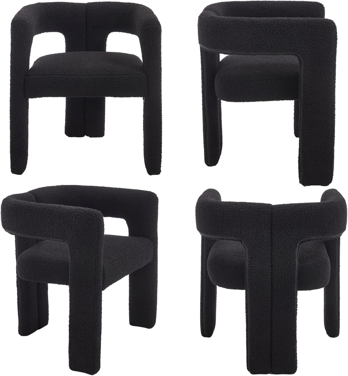 VESCASA Modern Barrel Dining Chairs Set of 2 with Open Back, Upholstered Boucle Accent Kitchen Armchairs with Wood Legs for Dining Room Reception Small Space, Black