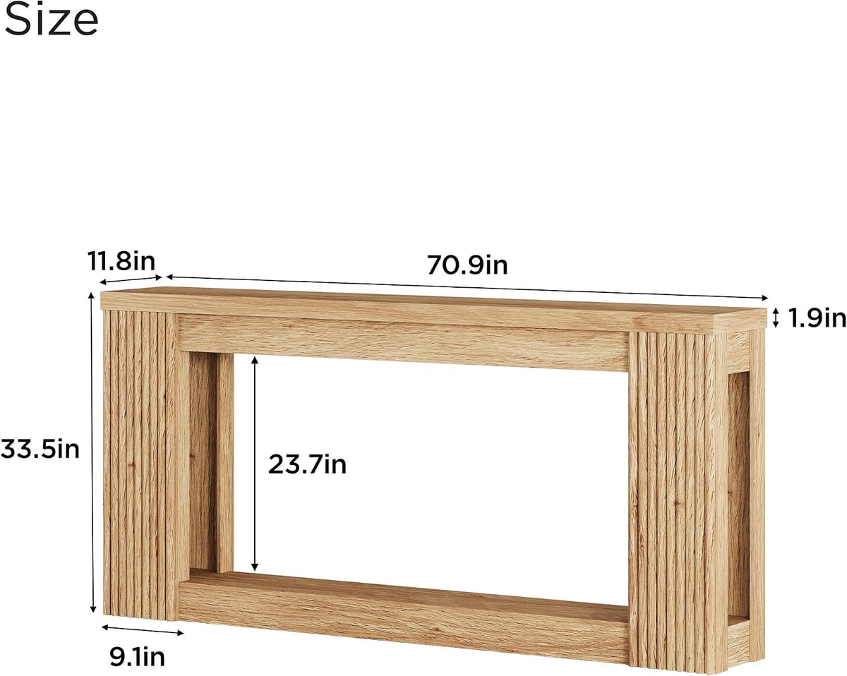 Maupvit Fluted Wooden Console Table with 2 Storage, 71 Inches Rectangular Entryway Table Behind The Couch, Farmhouse Boho Sofa Table for Entrance, Hallway, Living Room (Natural)