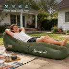 SUNNYFEEL Inflatable Lounger Couch with Built-in Pump, Heavy Duty PVC Flocked Inflatable Sofa Chair for Adults, Portable Air Lounger for Camping, Beach, Home & Outdoor, Army Green