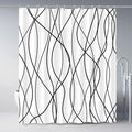 Punkray Black and White Striped Wavy Line Polyester Shower Curtain for Bathroom with Hooks, Weighted Hem, Waterproof Bath Accessories Hotel Style, 72 x 72