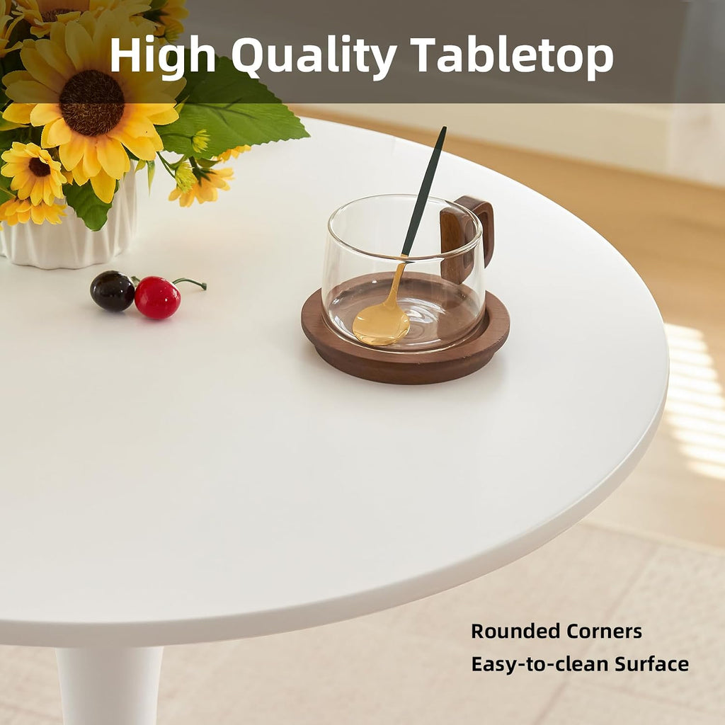 Round Dining Table, 27.6" Circle Tulip Table with Thickened Tabletop & Metal Pedestal, Mid Century Modern Bistro Table for Kitchen, Small Places, Living Room, Cafe (White)