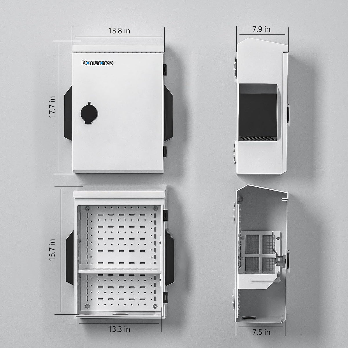 Outdoor Electrical Box with Thermostat and Fan, Cold-Rolled Steel Plate, Aluminum Alloy Back Beam, One-Piece Ventilation Design, IP65 Waterproof, Wall/Pole Mounted. (17.7" x 13.8" x 8")