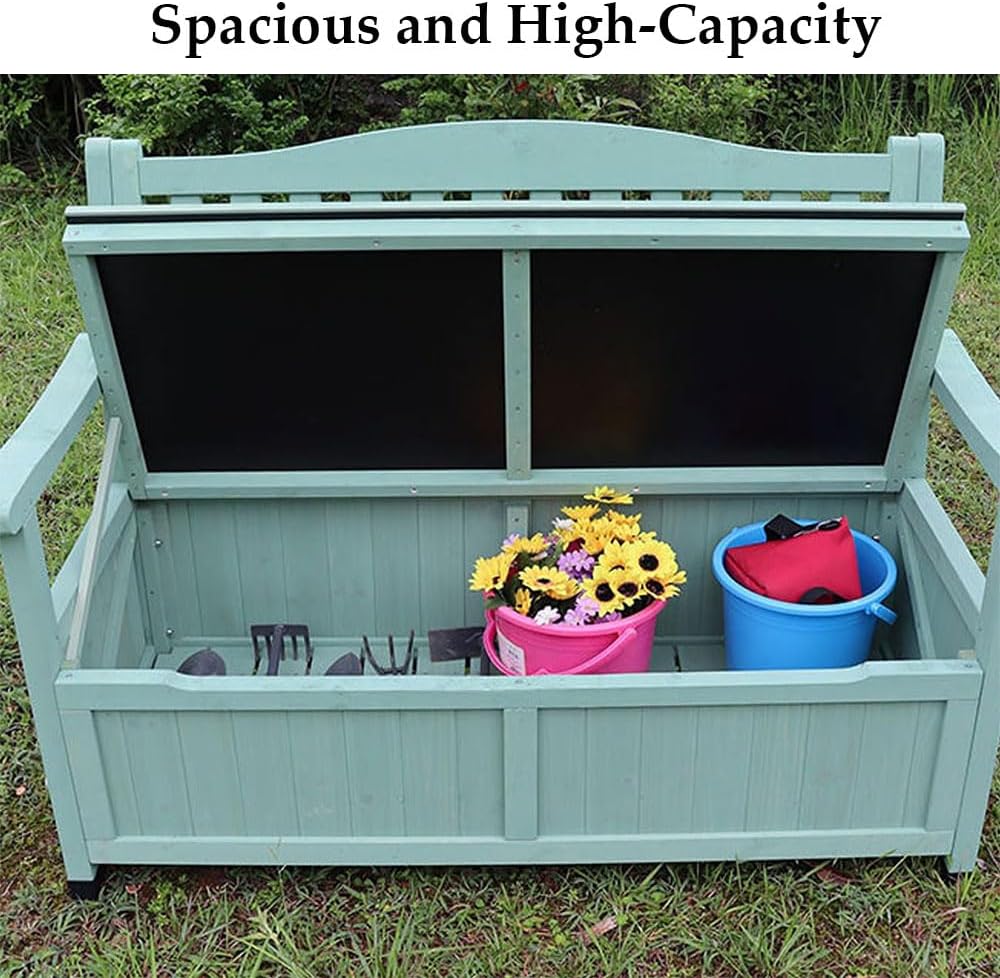 48.8in Wooden Outdoor Storage Bench with backrest, Patio Garden Bench 2-Seater, Weatherproof Storage Box Bench for Backyard, Porch, Terrace, Garden (Natural, Wood)