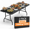 2 Pack Folding Table 6FT Heavy Duty Plastic Utility Table with Carrying Handle for Camping, Party, Picnic, BBQ, Banquet, Folds in Half for Easy Storage, No Assembly Required, Black