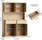 Jojoka Modern Tall Kitchen Pantry Cabinet with Charging Station – 71" Height, 47" Wide Storage Hutch, Countertop, 2 Drawers, Shelves, Power Outlet – Versatile Food Pantry Furniture for Dining or