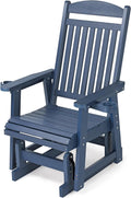 Poly Lumber Patio Glider for One Person, with Cup Holders, High Backrest and Deep Contoured Seat, HIPS Material, All-Weather Resistant, Heavy Duty 700 LBS (Navy Blue)