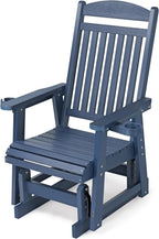 Poly Lumber Patio Glider for One Person, with Cup Holders, High Backrest and Deep Contoured Seat, HIPS Material, All-Weather Resistant, Heavy Duty 700 LBS (Navy Blue)