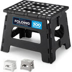Handy Laundry Folding Step Stool 8 Inch, Black, Non-Slip Holds 300 lbs | 8 Inch, Black, Foldable Collapsible Step Stool, Non-Slip, Holds 300 lbs, Kitchen Bathroom Bedroom, Adults