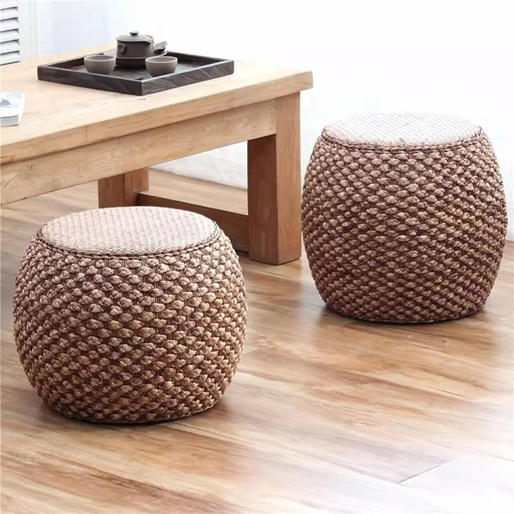 Small Round Ottoman Footrest Stool with Cushion Boho Decorative Accent Seat for Living Room Entryway Footrest Pouf Hand Knitted(32cm/12.5in)