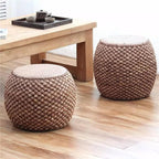 Small Round Ottoman Footrest Stool with Cushion Boho Decorative Accent Seat for Living Room Entryway Footrest Pouf Hand Knitted(37cm/14.5in)