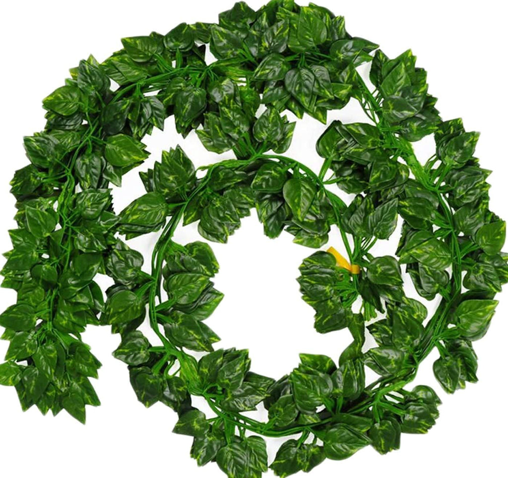 Unilove 84 feet 12 Pack Fake Vines Artificial Ivy Leaves Plants Hanging Greenery Plant Garland for Bedroom Office Wall Decor Indoor Outdoors (84Ft Artificial Scindapsus Leaves)