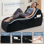 Yoga Chair Lounge for Adult, Ergonomic Chaise Lounge Chair with Side Pocket, Headrest, Waist Pad, Perfect for Stretching, Massage, and Relaxation, Used in Living Room, Bedroom（Black）