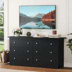 DUMOS Home Storage for Living Room, Wood Cabinet with 6 Drawers, 59" Wide TV Stand with Metal Handles, Storage Organizer for Bedroom, Entryway and Home Office, Wood