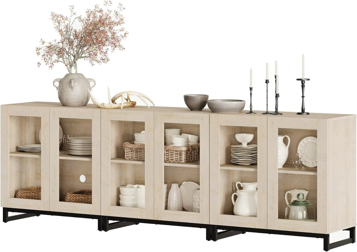 WAMPAT Sideboard Buffet Cabinets, Modern Credenza Sideboard with Adjustable Shelf and Metal Base, Coffee Bar Cabinet Accent Storage Cabinet for Living Room, Kitchen, Beige-A, 3 Pcs