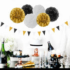 Black Gold Graduation Party Decorations - 23pcs Kits Farewell Tissue Pom Poms Flowers,Streamers Banner,Tassel Garland 50th Men Birthday Bachelorette Baby Shower Decoration Bunting Lasting Surprise