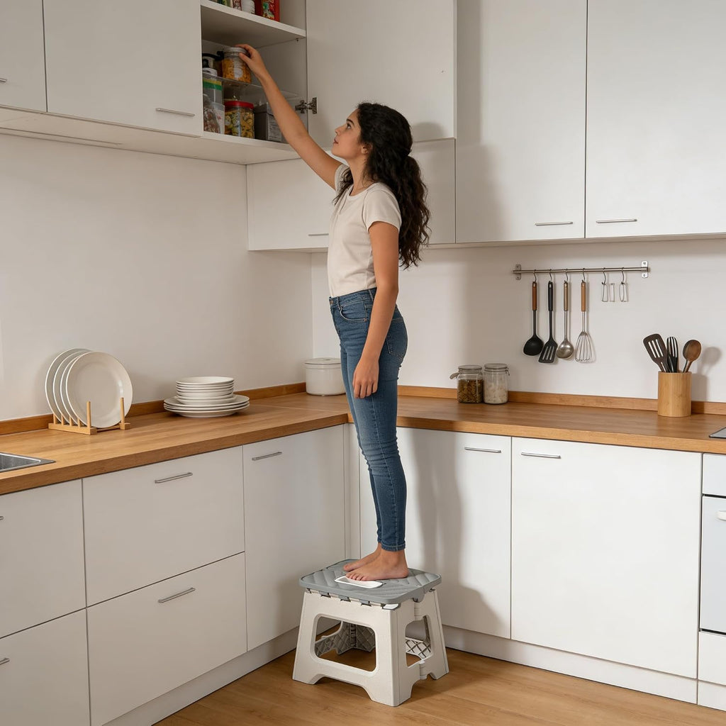 Folding Step Stool for Adults, Collapsible Plastic Stool, 2 Pack, Grey | Compact Foldable Design for Easy Storage,Textured Top Surface for Steady Footing, 2-Pack Set for Everyday Household Use