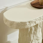 53.94" Modern Console Table,Imitation Stone Table,Fiberglass Entryway Table Long Sofa Table with Round Edge Design for Living Room,Hallway (Beige)