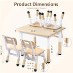 Kinder King Kids Table & 4 Chairs Set, Adjustable Heights, Khaki | Graffiti Tabletop, Children Activity Table, Studying, Drawing, Toddler Furniture Set for Playroom, Daycare, Home, Age 3+
