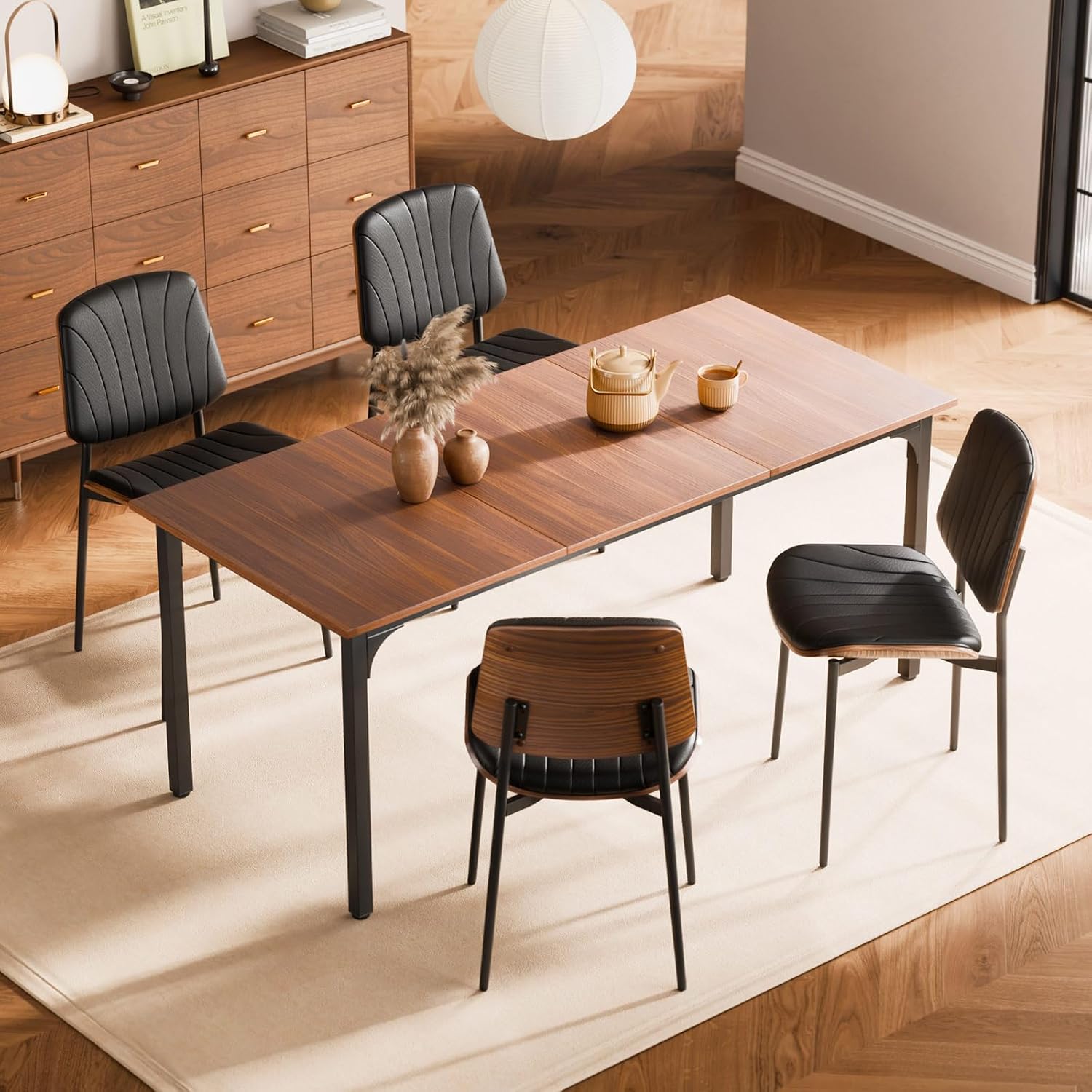 VEVOR Modern Dining Room Accent Chairs Set of 2, Upholstered Leather Side Chair for Dining Room, Space-Saving Kitchen Living Room Chair with Thick Cushions and Metal Legs, Black