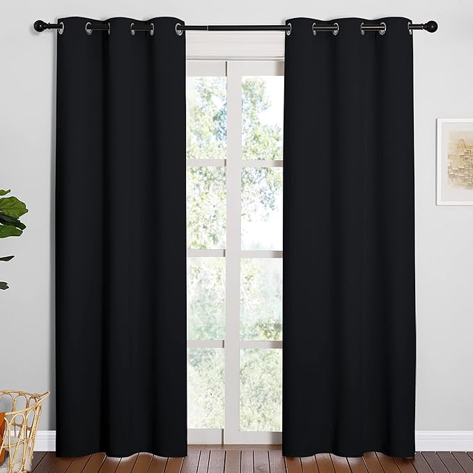 NICETOWN Halloween Thermal Insulated Black Blackout Curtains/Drapes 84 inches Length 2 Panels Set for Living Room, 42 inches Wide, Privacy Sound Reducing Room Darkening Draperies Window Treatment