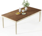 AMERLIFE 79 Inch Farmhouse Dining Table for 6 to 8, Large Rectangular Solid Wood Kitchen Dining Table with Roman Conical Legs, Rustic Dining Room Table for Family Gatherings, Rustic Cream