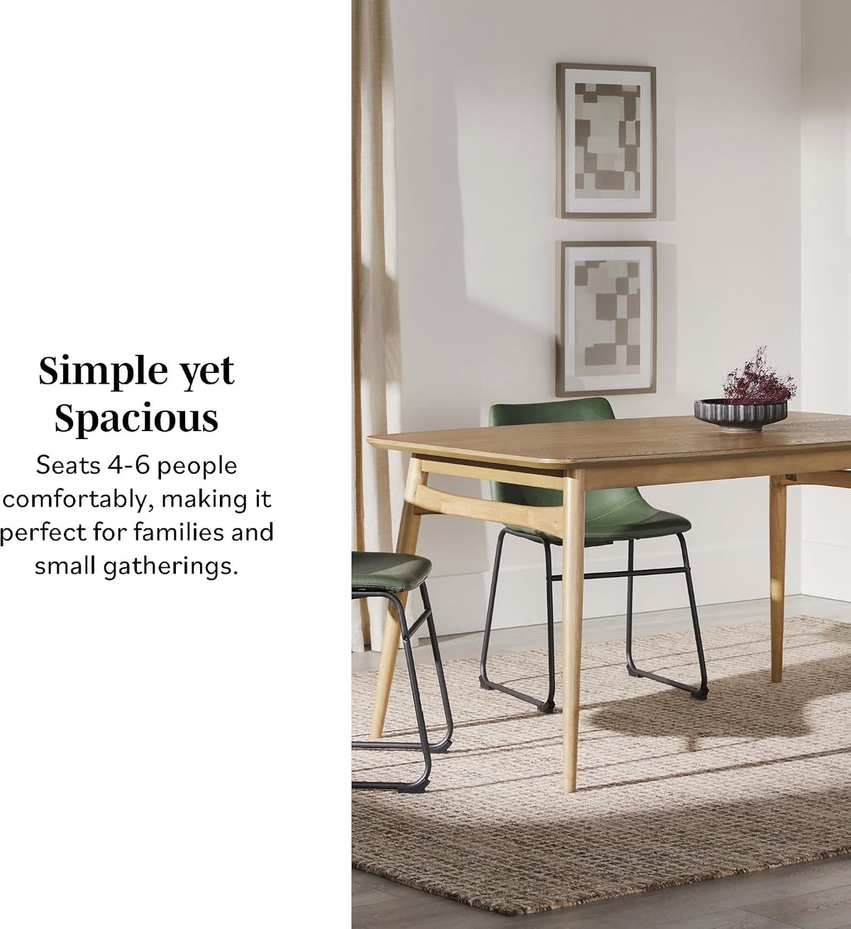 Walker Edison Mid-Century Modern Solid Wood Tapered-Leg Dining Table, 59 Inch, English Ash
