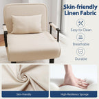 Furniliving 4 in 1 Folding Sofa Bed Chair, Convertible Sleeper Chair Bed with 6-Position Adjustable Backrest, Upholstered Chaise Lounge with Pillow, Accent Chairs for Bedroom, Linen, Beige
