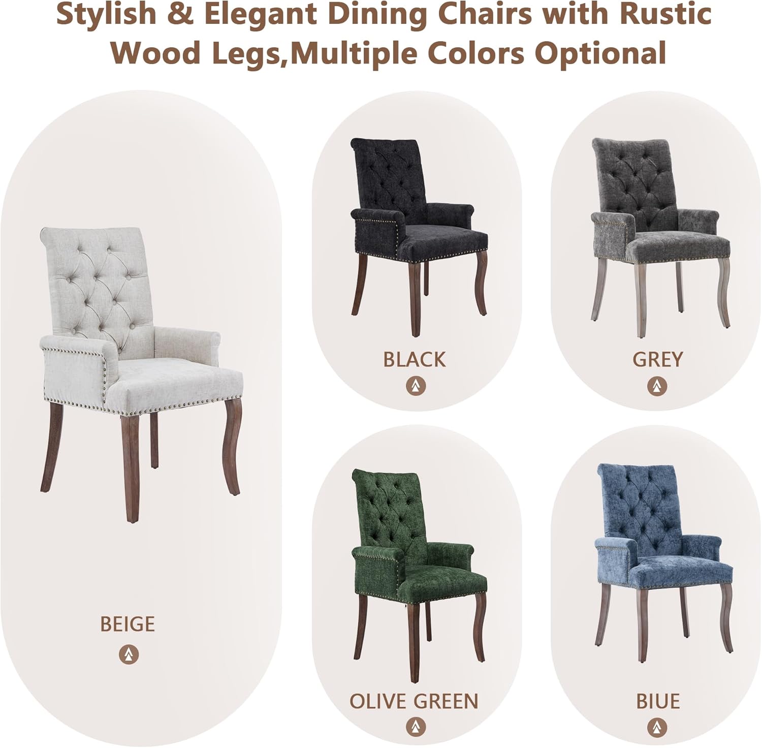 mikibama Chenille Upholstered Dining Chairs with High Back,Vintage Tufted Kitchen Chairs with Rolled Arms,Farmhouse Fabric Accent Side Chair with Arms for Living Room,Single Pack (1, Beige)