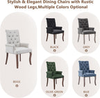 mikibama Chenille Upholstered Dining Chairs with High Back Set of 2,Vintage Tufted Kitchen Chairs with Rolled Arms,Farmhouse Fabric Accent Side Chair with Arms for Living Room (2, Black)