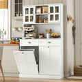 Gyfimoie Kitchen Pantry Cabinet with Double Tilt Out Trash Cabinet, 68" Tall Storage Cabinets with 2 Drawers & Hutch, 20 Gallon Hidden Trash Can Cabinets, Kitchen Cupboard with Microwave Coffee Stand