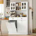Gyfimoie Kitchen Pantry Cabinet with Double Tilt Out Trash Cabinet, 68" Tall Storage Cabinets with 2 Drawers & Hutch, 20 Gallon Hidden Trash Can Cabinets, Kitchen Cupboard with Microwave Coffee Stand