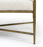 24/7 Shop at Home Lalia Upholstered 48-inch Metal Bench with Padded Roll Arms, Beige Fabric Seat, Hammered Forged Steel Frame, Modern Bedroom or Entryway, Matte Gold