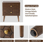 HOMPUS Wood Nightstand Set of 2, Modern Nightstand with Drawers Set 2 w Honeycomb Pattern, Small 2 Drawer Dresser, Bedside End Table with Solid Wood Legs for Bedroom, Dorm, Brown