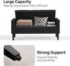 WUTUTUEE 47" Modern Water-Resistant Faux Leather Storage Ottoman Bench with Wooden Legs, Upholstered End of Bed Bench for Bedroom, Living Room or Entryway, Black